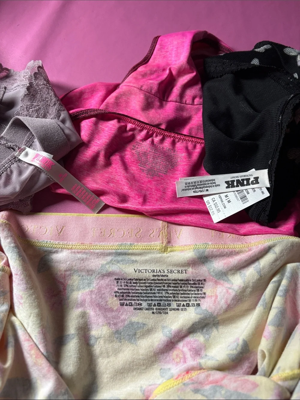 Victoria's Secret Black Lace, Pink, Yellow Floral & Lilac Bikini Panty Set